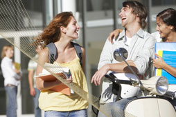 college students talk and laugh